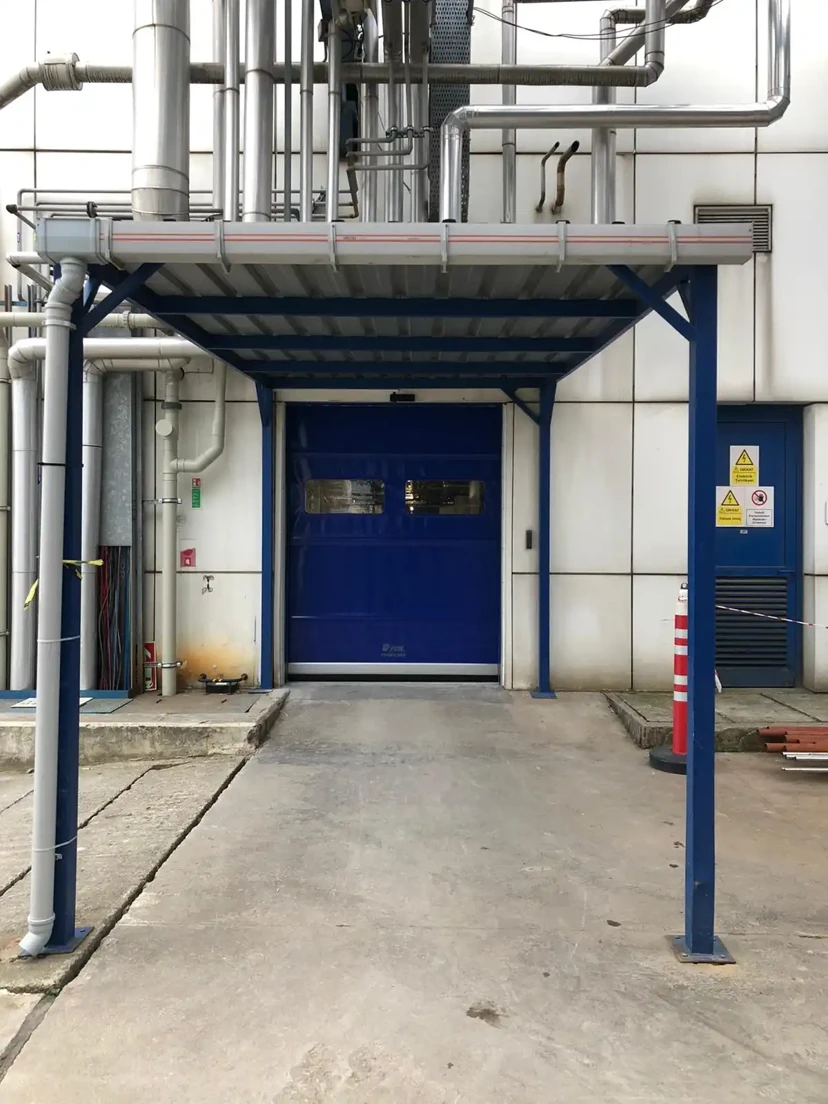 High-speed doors in a logistics warehouse