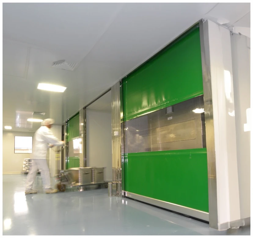 Green High-Speed PVC Door with Window Green high-speed PVC door with a clear window